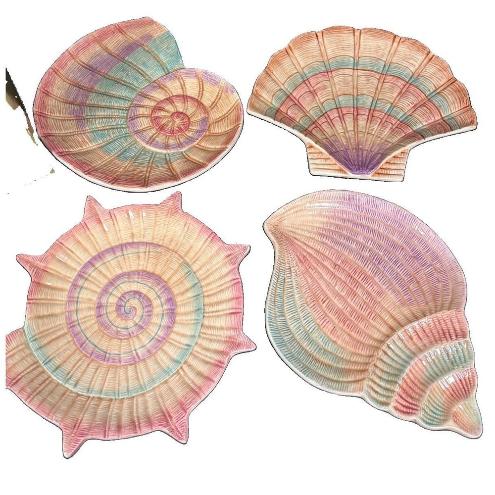Vintage 1996 Fitz & Floyd Caribbean Seashell Salad Plates Set of 4 Box